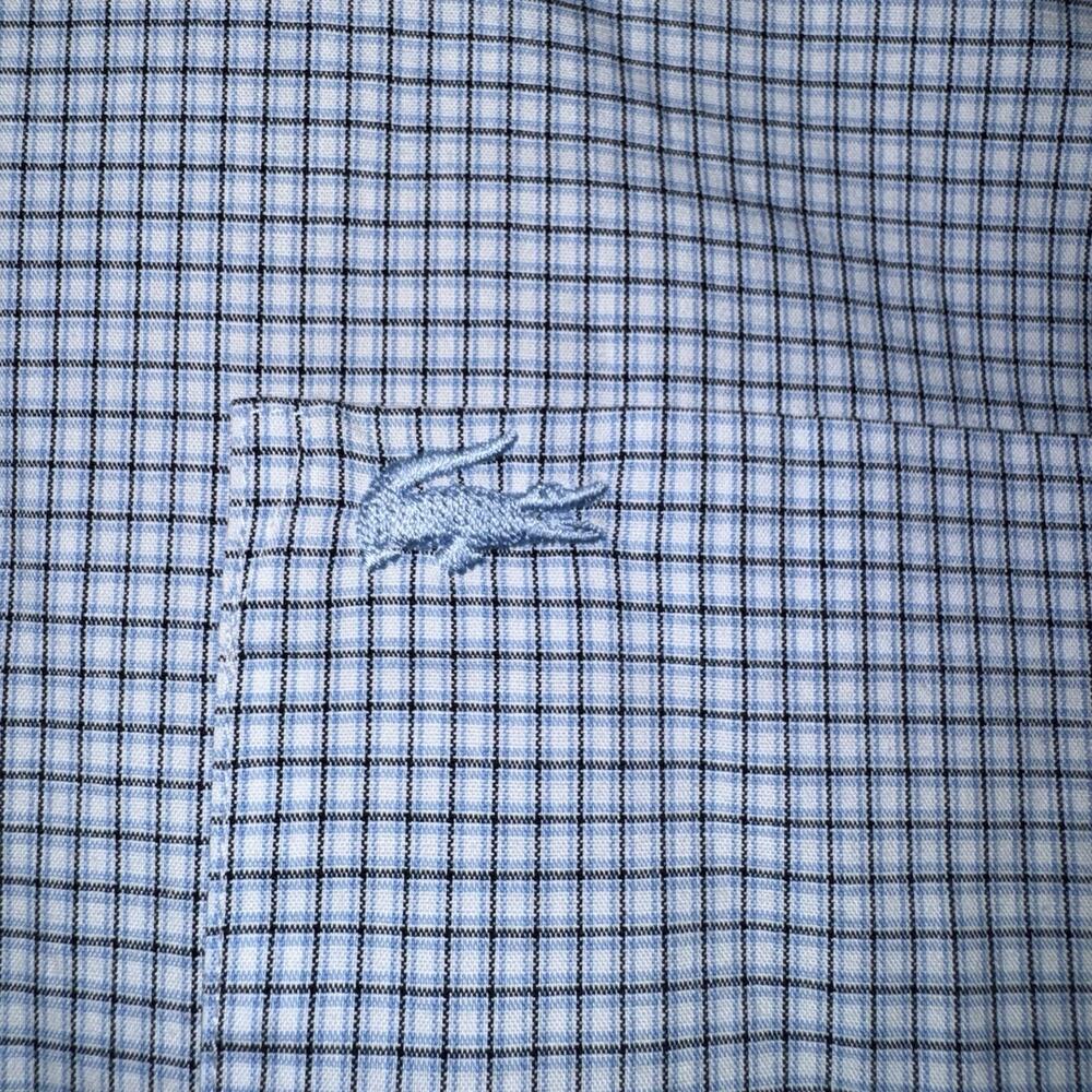 EUC Lacoste 100% Cotton Short Sleeve Button-Down Shirt Blue Checkered 18 1/2